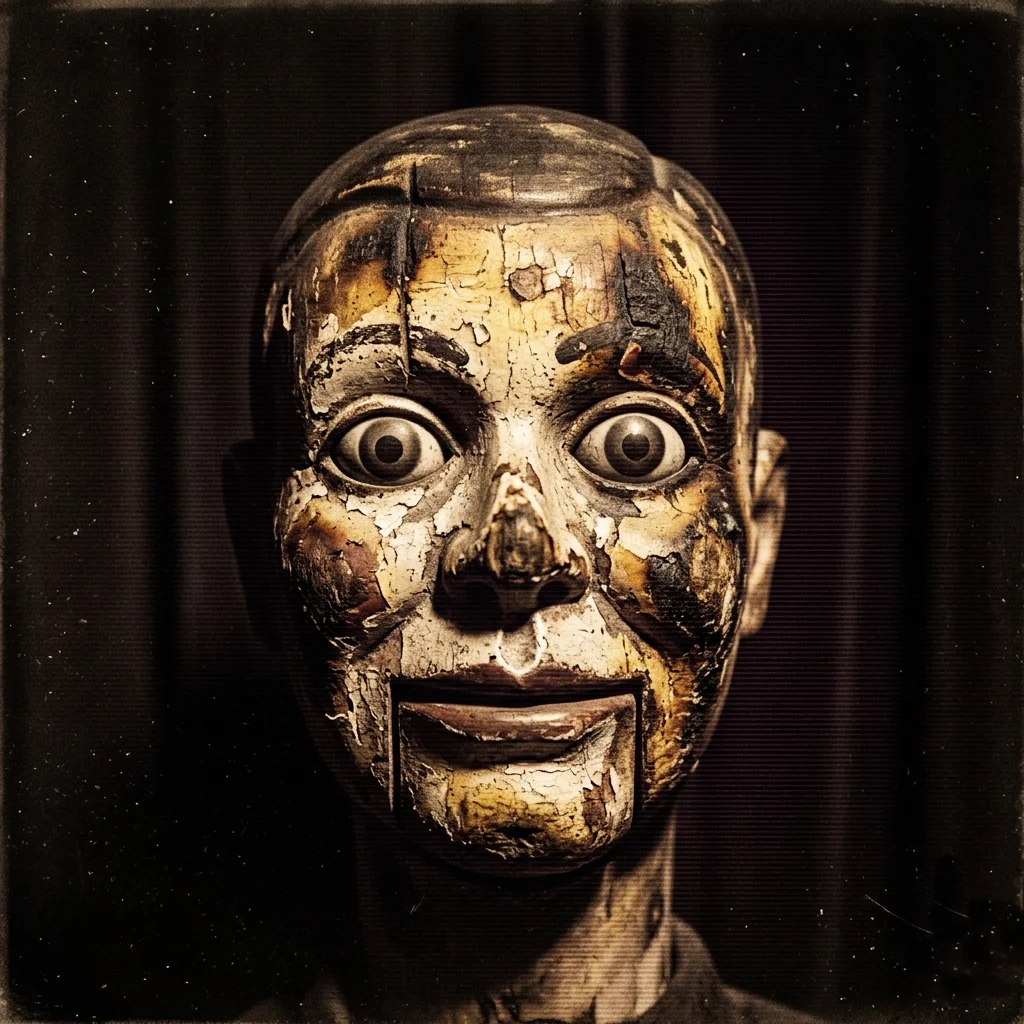 Cabeza de marioneta de madera de Stooky Bill, primer rostro televisado en 1925